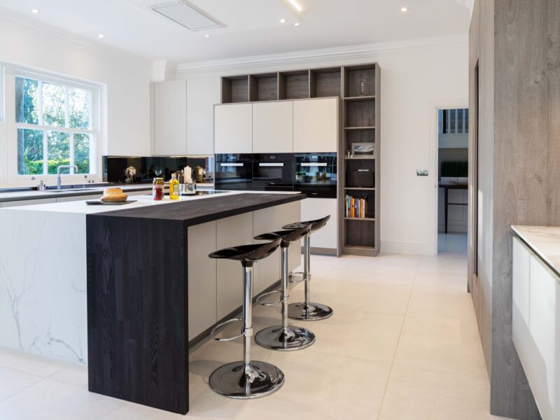 Open plan kitchen - kitchen with storage and other island details