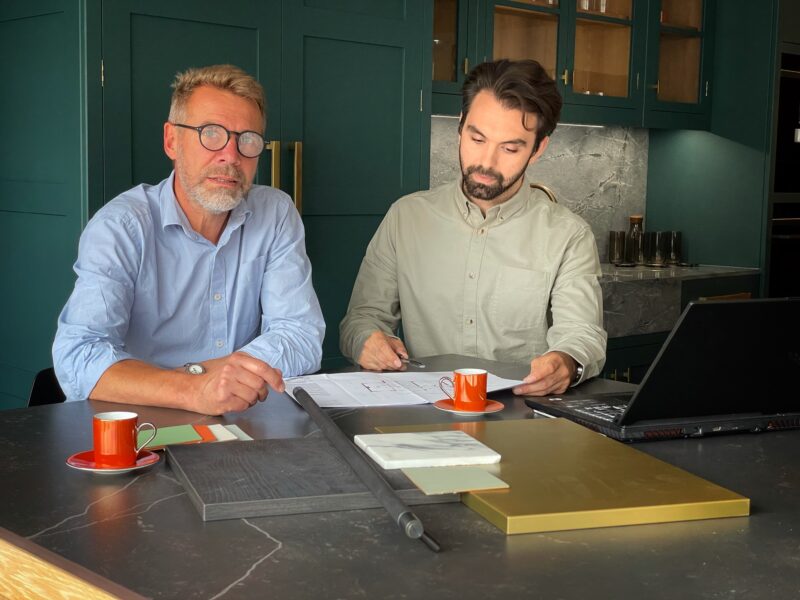Oliver and Ian working on a kitchen design