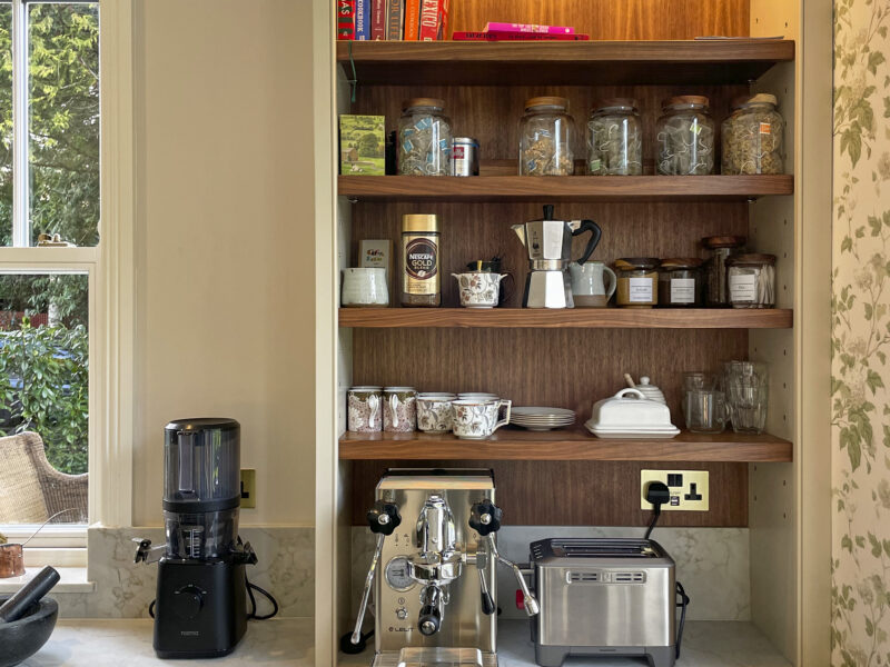 Kitchen corner with toaster and shelves