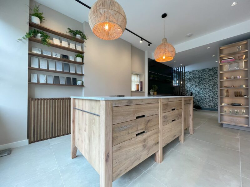Contemporary kitchen with wooden island